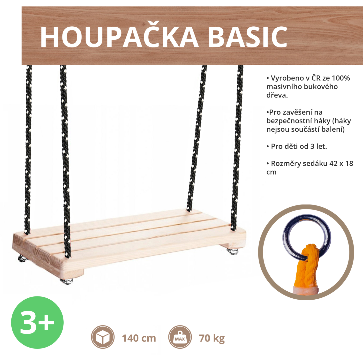 Kinderschaukel aus Holz BASIC Am Bauernhof